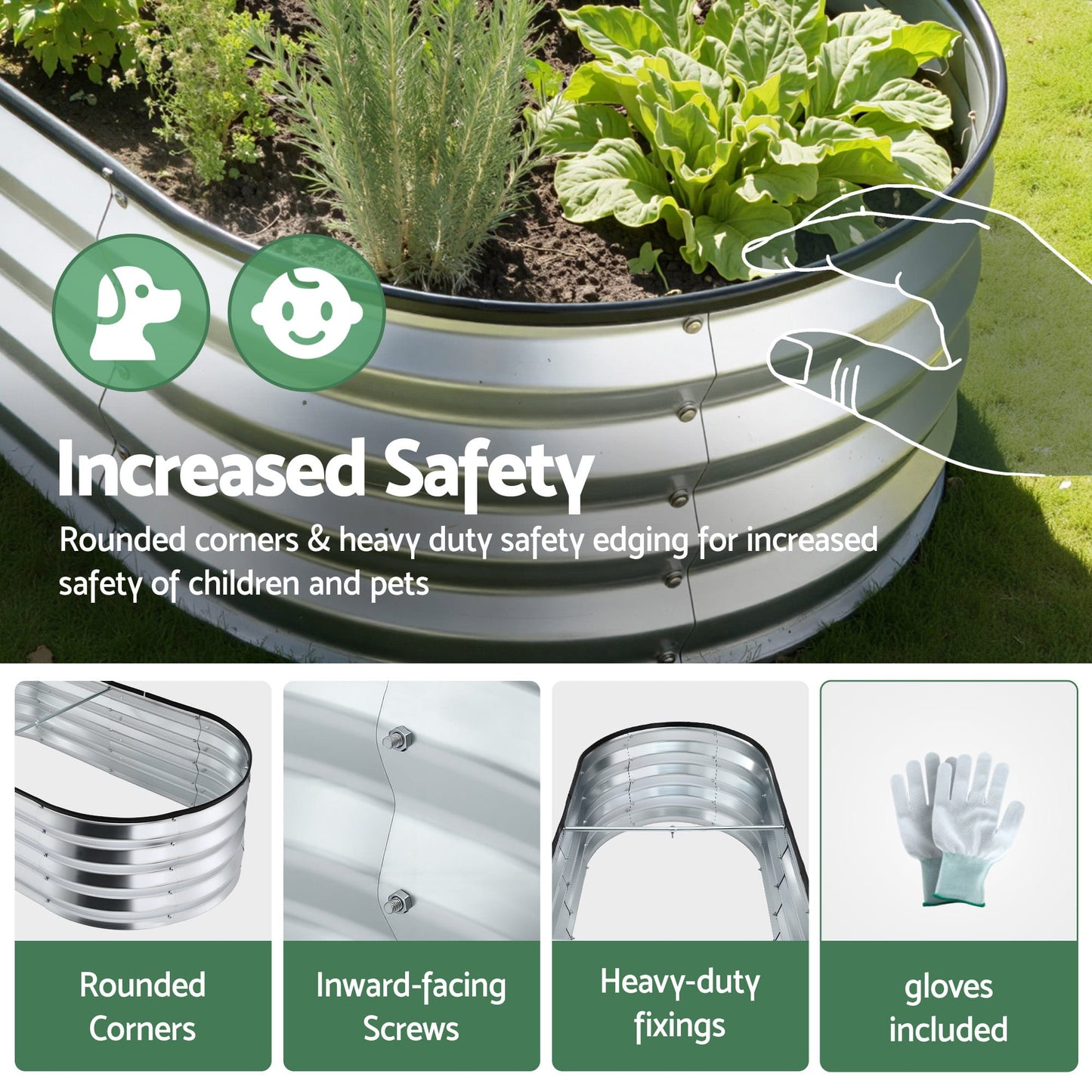 Alona.com.au Home & Garden > Garden Beds > Garden Beds & Planters Green Fingers Raised Garden Bed Galvanised Oval Metal Planter Box Large Outdoor 120x60x30cm Silver