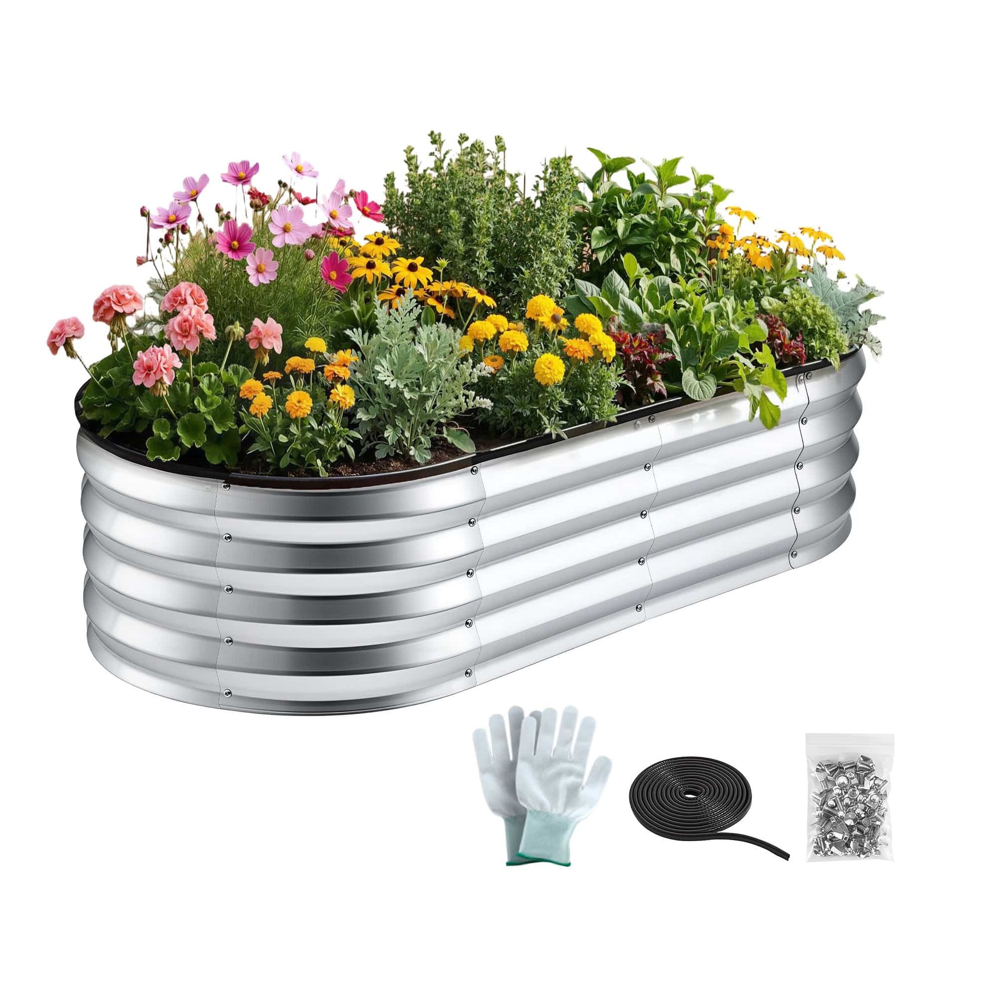 Alona.com.au Home & Garden > Garden Beds > Garden Beds & Planters Green Fingers Raised Garden Bed Galvanised Oval Metal Planter Box Large Outdoor 120x60x30cm Silver