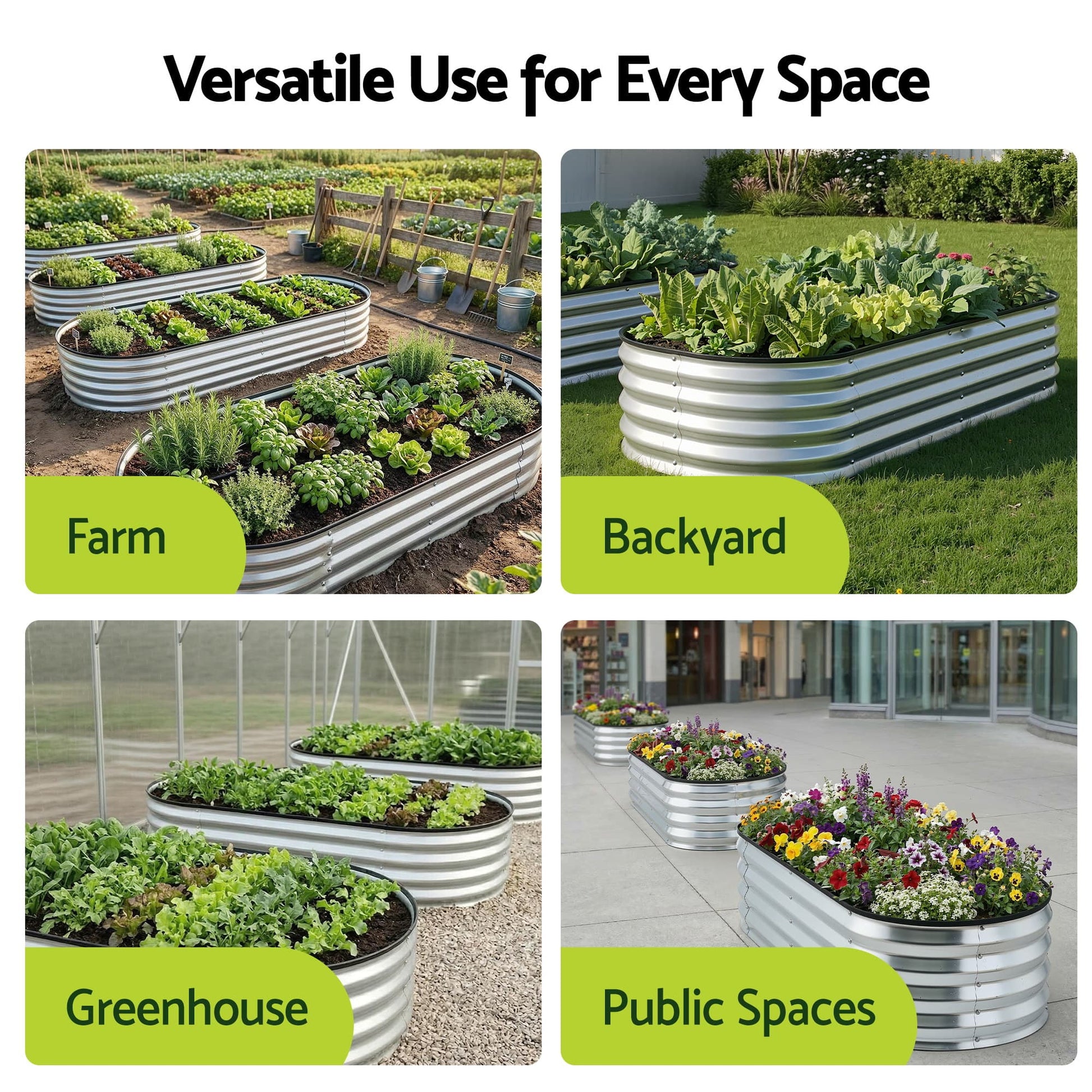 Alona.com.au Home & Garden > Garden Beds > Garden Beds & Planters Green Fingers Raised Garden Bed Galvanised Oval Metal Planter Box Large Outdoor 120x60x30cm Silver