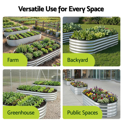 Alona.com.au Home & Garden > Garden Beds > Garden Beds & Planters Green Fingers Raised Garden Bed Galvanised Oval Metal Planter Box Large Outdoor 120x60x30cm Silver