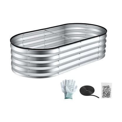 Alona.com.au Home & Garden > Garden Beds > Garden Beds & Planters Green Fingers Raised Garden Bed Galvanised Oval Metal Planter Box Large Outdoor 120x60x30cm Silver