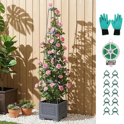 Alona.com.au Home & Garden > Garden Beds > Garden Beds & Planters Green Fingers Self Watering Planter with Trellis Adjustable Height Modular Tomato Box 4 Layer 140cm