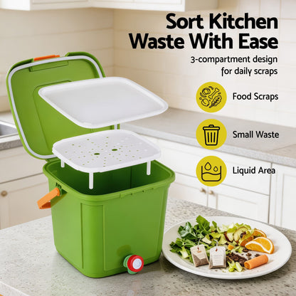 Alona.com.au Home & Garden > Garden Tools > Gardening Accessories Gardeon 15L Kitchen Compost Bin Food Waste Caddy Drain Tap Green