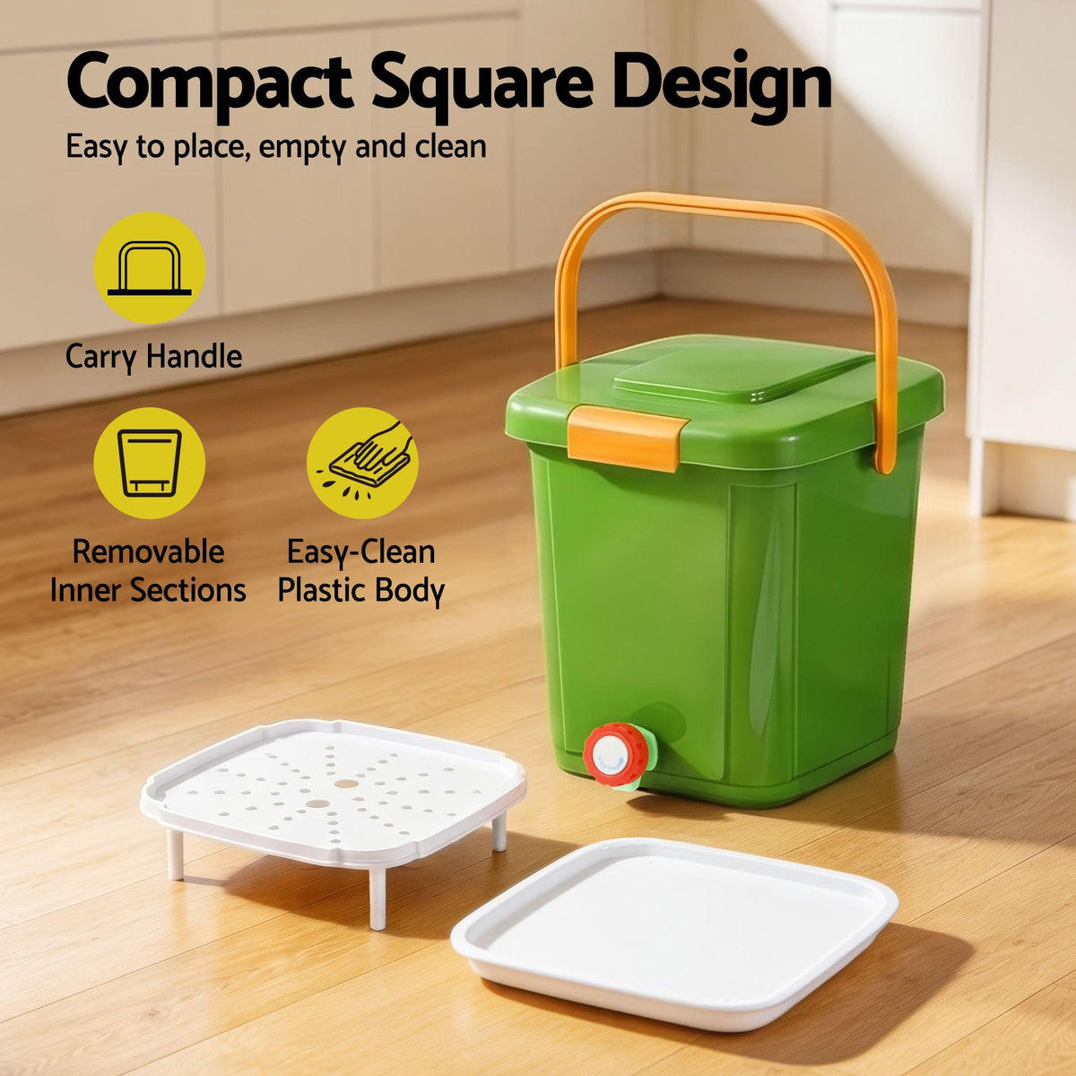 Alona.com.au Home & Garden > Garden Tools > Gardening Accessories Gardeon 15L Kitchen Compost Bin Food Waste Caddy Drain Tap Green