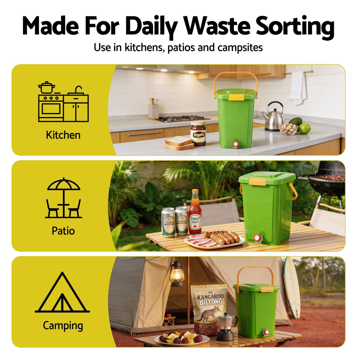 Alona.com.au Home & Garden > Garden Tools > Gardening Accessories Gardeon 20L Kitchen Compost Bin Food Waste Caddy Drain Tap Green