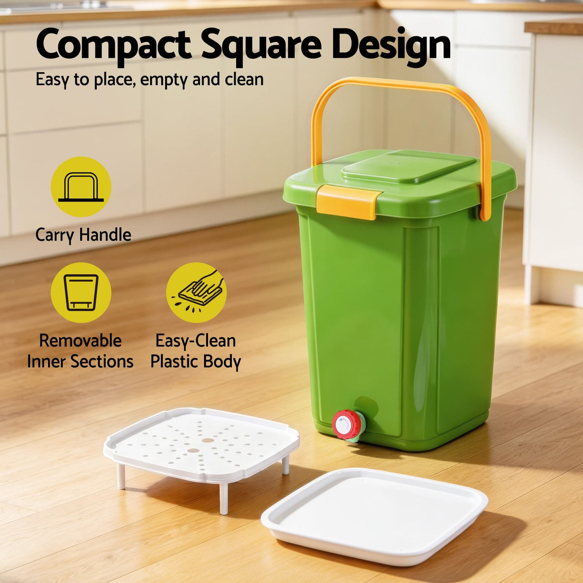 Alona.com.au Home & Garden > Garden Tools > Gardening Accessories Gardeon 20L Kitchen Compost Bin Food Waste Caddy Drain Tap Green