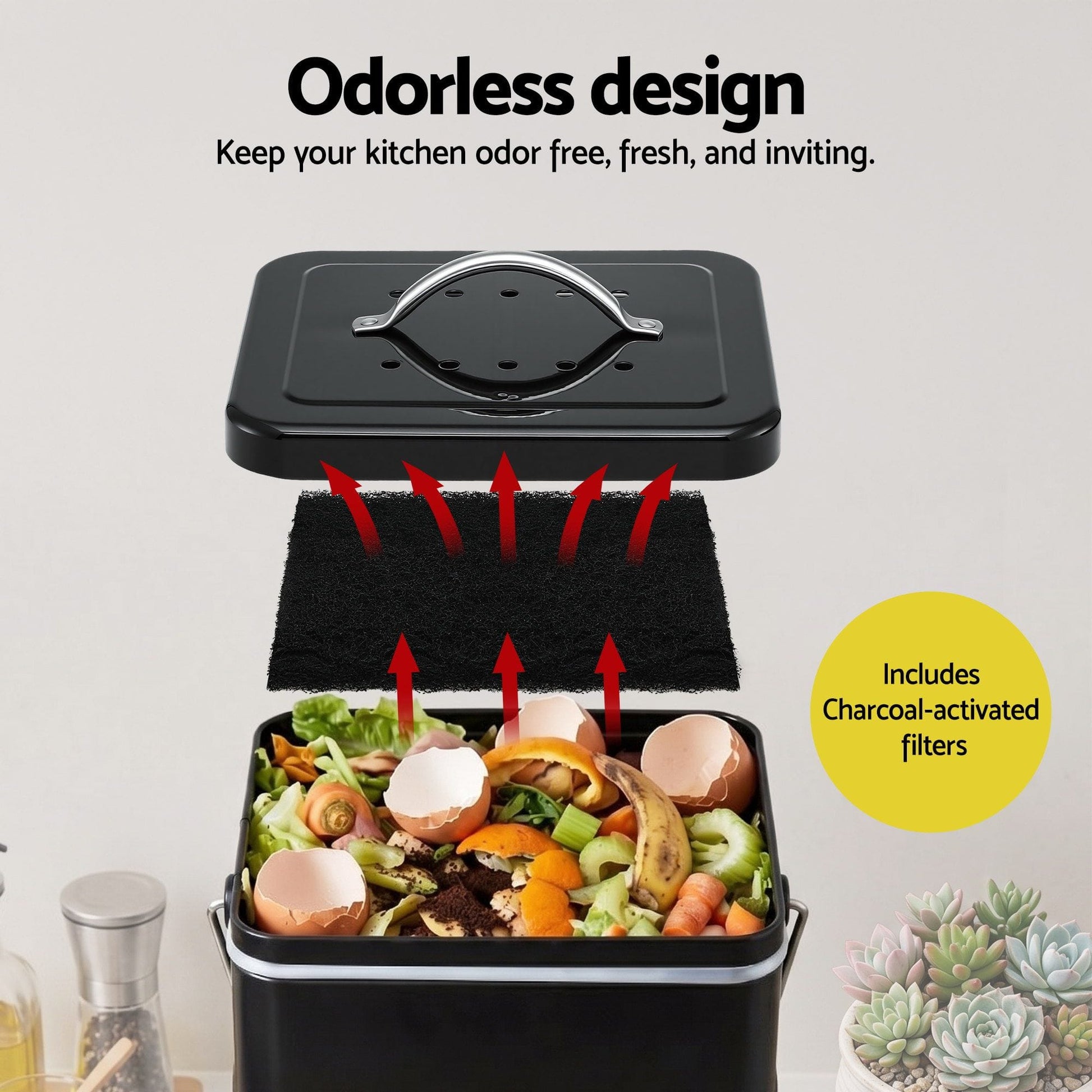 Alona.com.au Home & Garden > Garden Tools > Gardening Accessories Gardeon 5L Compost Bin Kitchen Countertop Food Waste Caddy Black