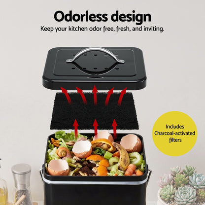 Alona.com.au Home & Garden > Garden Tools > Gardening Accessories Gardeon 5L Compost Bin Kitchen Countertop Food Waste Caddy Black