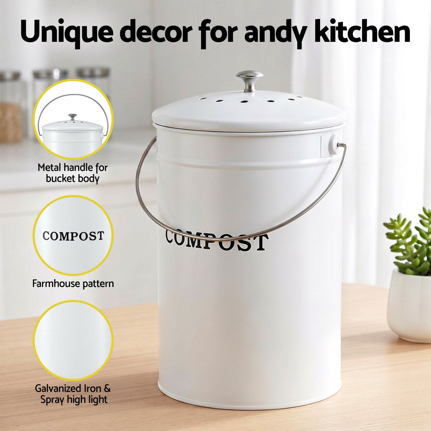 Alona.com.au Home & Garden > Garden Tools > Gardening Accessories Gardeon Compost Bin Kitchen Compost Caddy Food Waste Bin Bench White