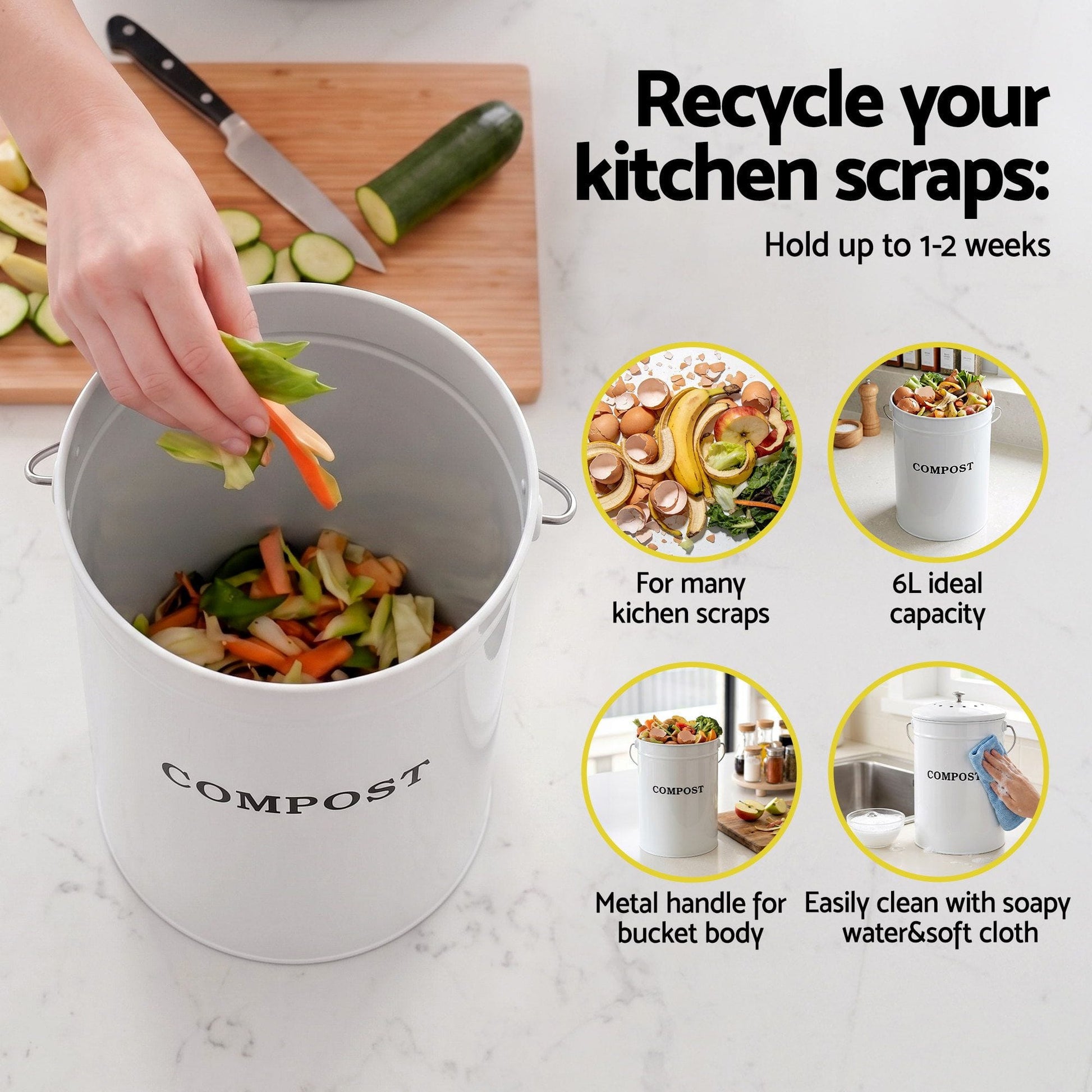 Alona.com.au Home & Garden > Garden Tools > Gardening Accessories Gardeon Compost Bin Kitchen Compost Caddy Food Waste Bin Bench White