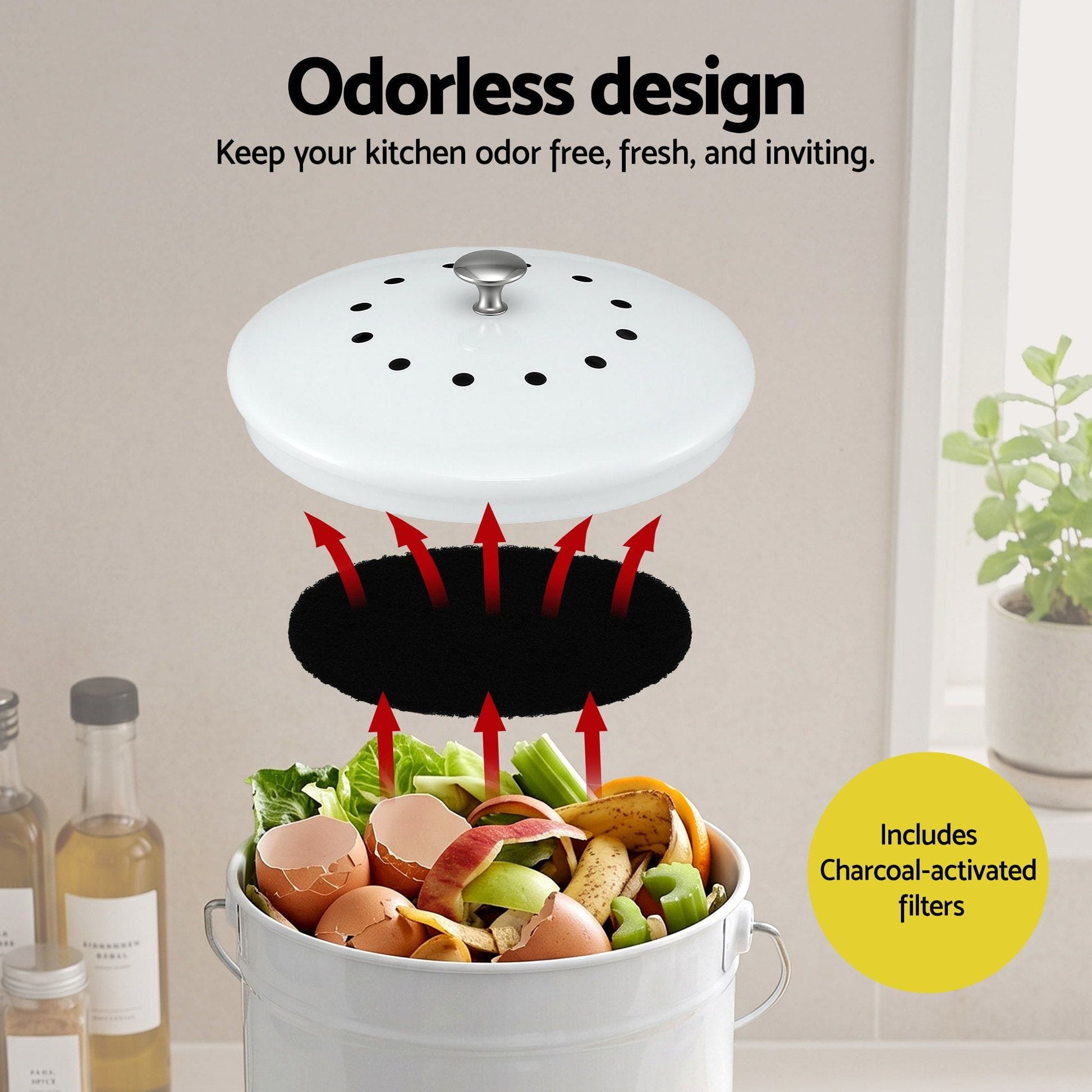 Alona.com.au Home & Garden > Garden Tools > Gardening Accessories Gardeon Compost Bin Kitchen Compost Caddy Food Waste Bin Bench White