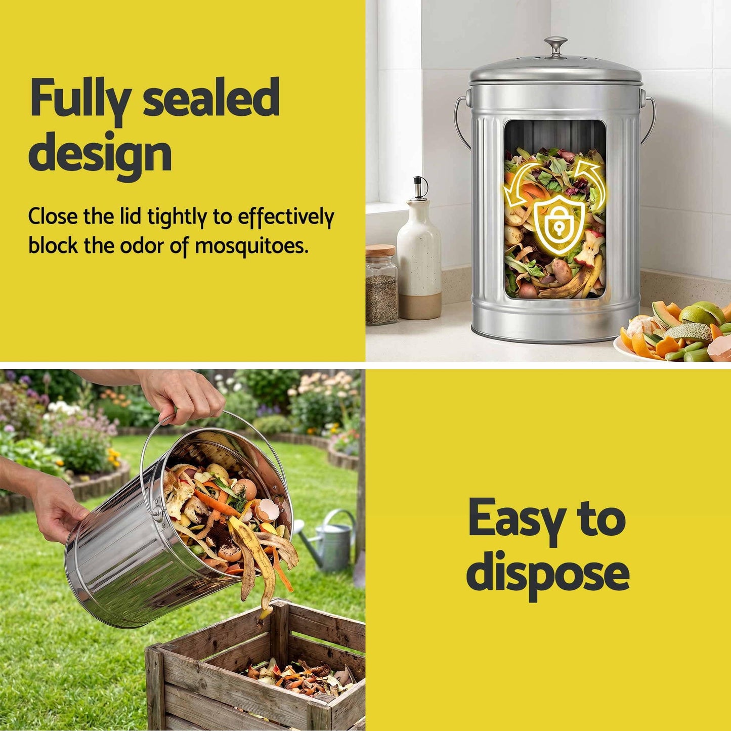 Alona.com.au Home & Garden > Garden Tools > Gardening Accessories Gardeon Compost Bin Kitchen Countertop Food Waste Caddy 6L Silver