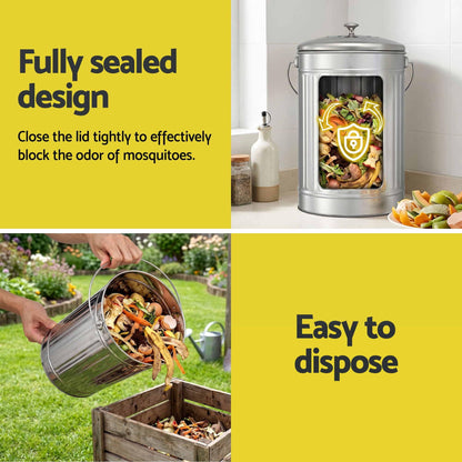 Alona.com.au Home & Garden > Garden Tools > Gardening Accessories Gardeon Compost Bin Kitchen Countertop Food Waste Caddy 6L Silver
