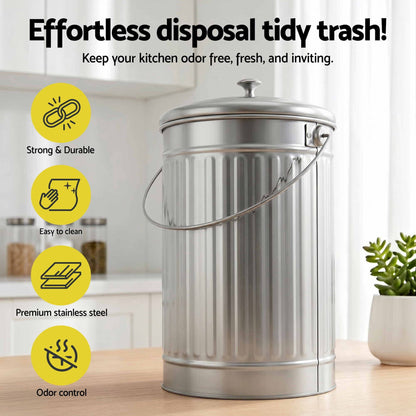 Alona.com.au Home & Garden > Garden Tools > Gardening Accessories Gardeon Compost Bin Kitchen Countertop Food Waste Caddy 6L Silver