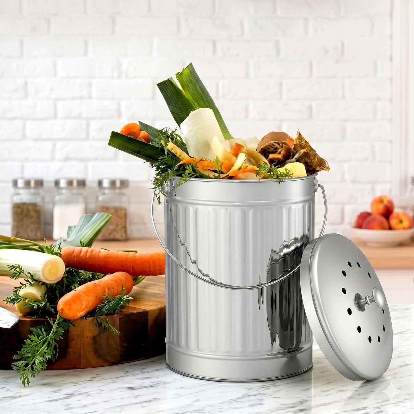 Alona.com.au Home & Garden > Garden Tools > Gardening Accessories Gardeon Compost Bin Kitchen Countertop Food Waste Caddy 6L Silver