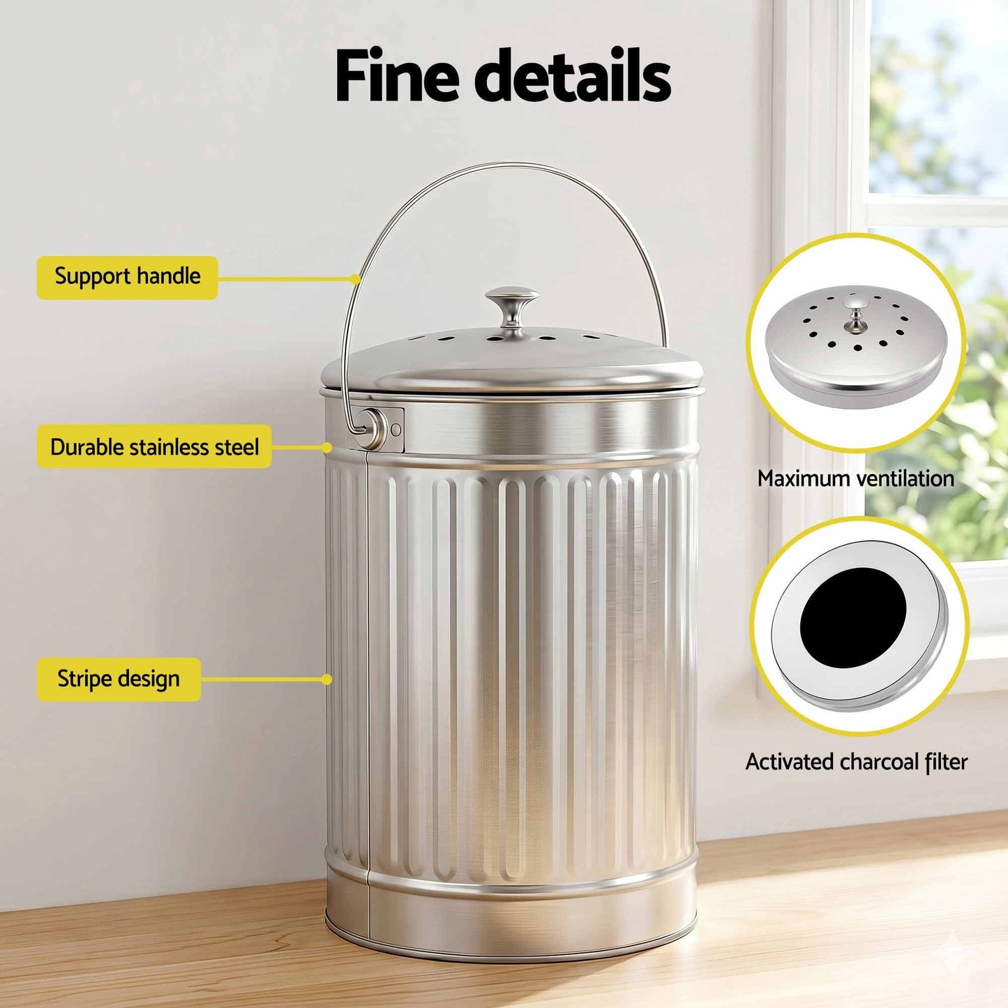 Alona.com.au Home & Garden > Garden Tools > Gardening Accessories Gardeon Compost Bin Kitchen Countertop Food Waste Caddy 6L Silver