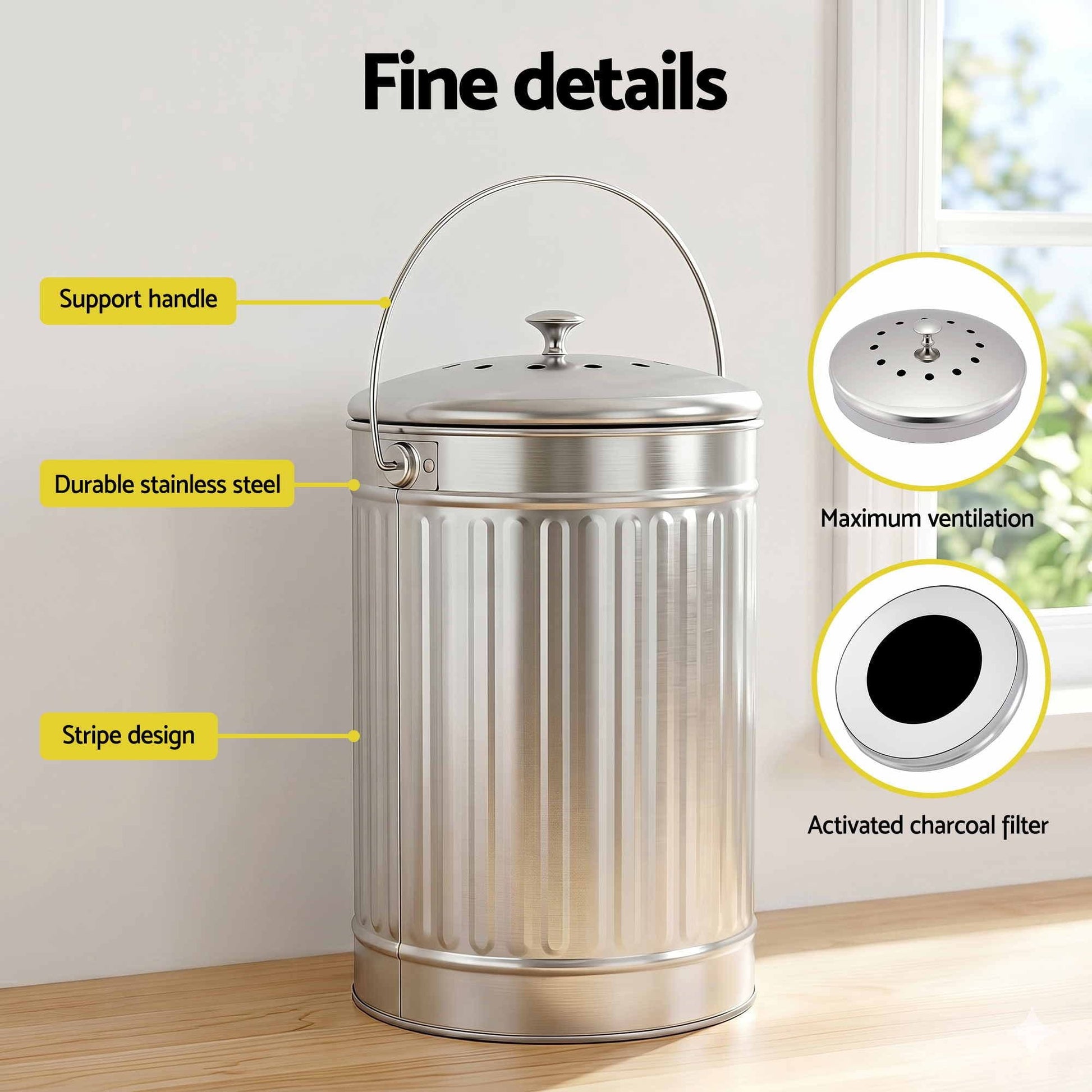 Alona.com.au Home & Garden > Garden Tools > Gardening Accessories Gardeon Compost Bin Kitchen Countertop Food Waste Caddy 6L Silver