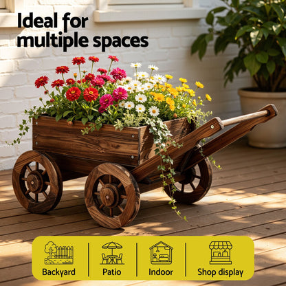 Alona.com.au Home & Garden > Garden Tools > Gardening Accessories Gardeon Wooden Planter Cart Garden Decor Plant Stand Flower Fir Wood Wagon Wheels L
