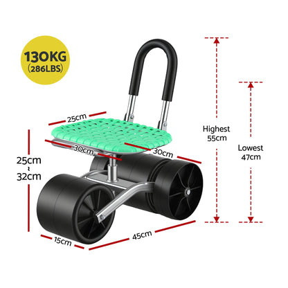 Alona.com.au Home & Garden > Garden Tools > Gardening Tools Gardeon Gardening Cart with 360° Swivel Seat | Rolling Work Seat with Adjustable Height & All-Terrain Wheels | 130KG Capacity Heavy Duty Garden Scooter for Back Pain Relief & Vehicle Detailing | Foldable Backrest & Ventilated Seat, Green