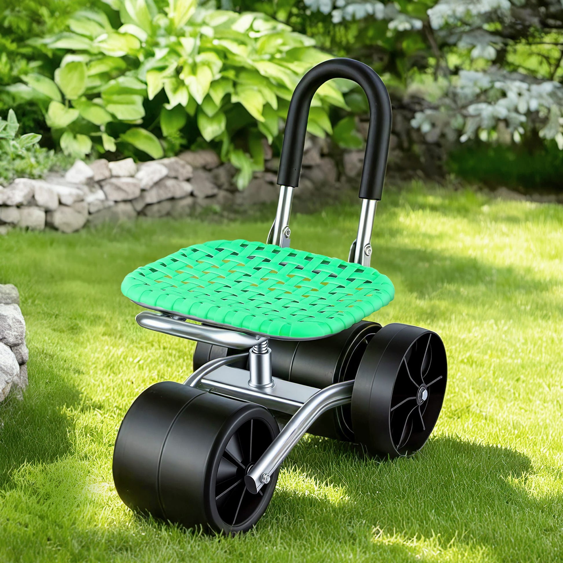 Alona.com.au Home & Garden > Garden Tools > Gardening Tools Gardeon Gardening Cart with 360° Swivel Seat | Rolling Work Seat with Adjustable Height & All-Terrain Wheels | 130KG Capacity Heavy Duty Garden Scooter for Back Pain Relief & Vehicle Detailing | Foldable Backrest & Ventilated Seat, Green