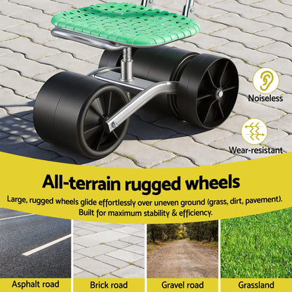 Alona.com.au Home & Garden > Garden Tools > Gardening Tools Gardeon Gardening Cart with 360° Swivel Seat | Rolling Work Seat with Adjustable Height & All-Terrain Wheels | 130KG Capacity Heavy Duty Garden Scooter for Back Pain Relief & Vehicle Detailing | Foldable Backrest & Ventilated Seat, Green