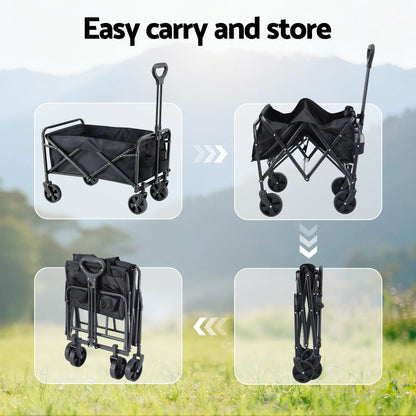 Alona.com.au Home & Garden > Garden Tools > Spreaders & Wheelbarrows Gardeon Garden Cart Folding Trolley Camping Wagon Barrow Outdoor Beach Black