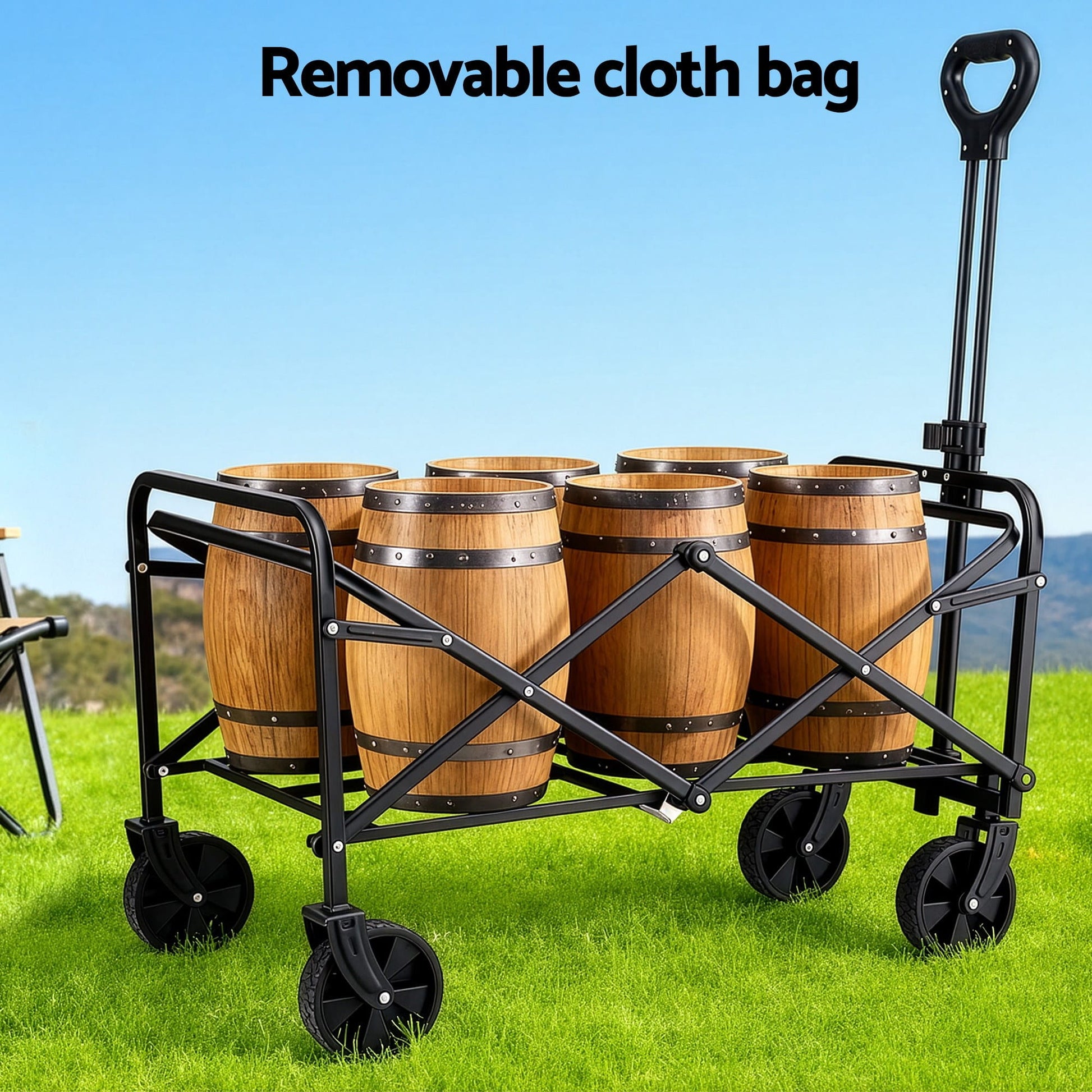 Alona.com.au Home & Garden > Garden Tools > Spreaders & Wheelbarrows Gardeon Garden Cart Folding Trolley Camping Wagon Barrow Outdoor Beach Black
