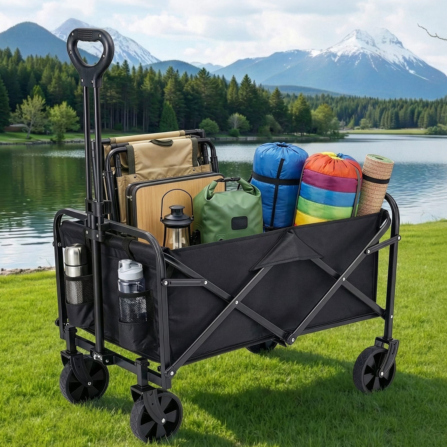 Alona.com.au Home & Garden > Garden Tools > Spreaders & Wheelbarrows Gardeon Garden Cart Folding Trolley Camping Wagon Barrow Outdoor Beach Black