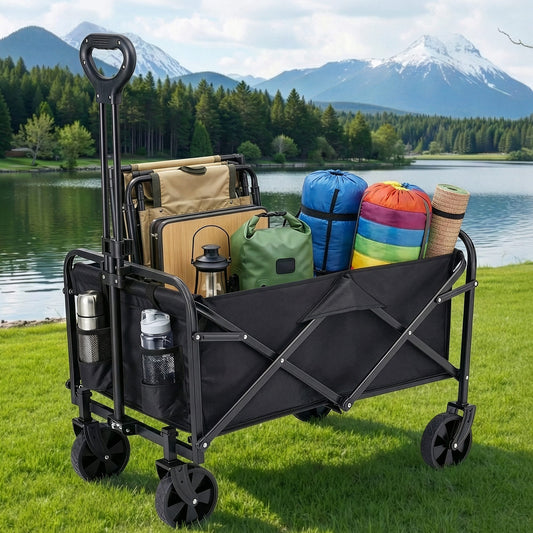 Alona.com.au Home & Garden > Garden Tools > Spreaders & Wheelbarrows Gardeon Garden Cart Folding Trolley Camping Wagon Barrow Outdoor Beach Black
