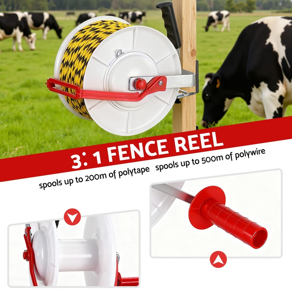 Alona.com.au Home & Garden > Gate Openers > Fence & Gate Accessories Giantz Electric Fence Reel Geared Portable Polywire Fencing Farm White