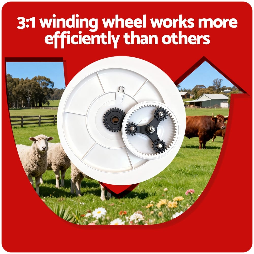 Alona.com.au Home & Garden > Gate Openers > Fence & Gate Accessories Giantz Electric Fence Reel Geared Portable Polywire Fencing Farm White