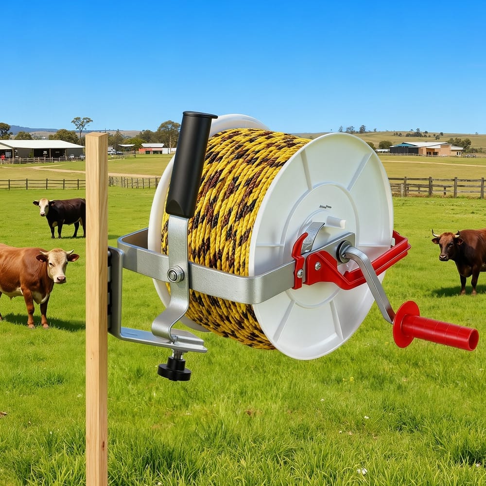 Alona.com.au Home & Garden > Gate Openers > Fence & Gate Accessories Giantz Electric Fence Reel Geared Portable Polywire Fencing Farm White