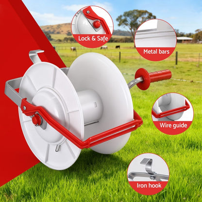 Alona.com.au Home & Garden > Gate Openers > Fence & Gate Accessories Giantz Electric Fence Reel Geared Portable Polywire Fencing Farm White