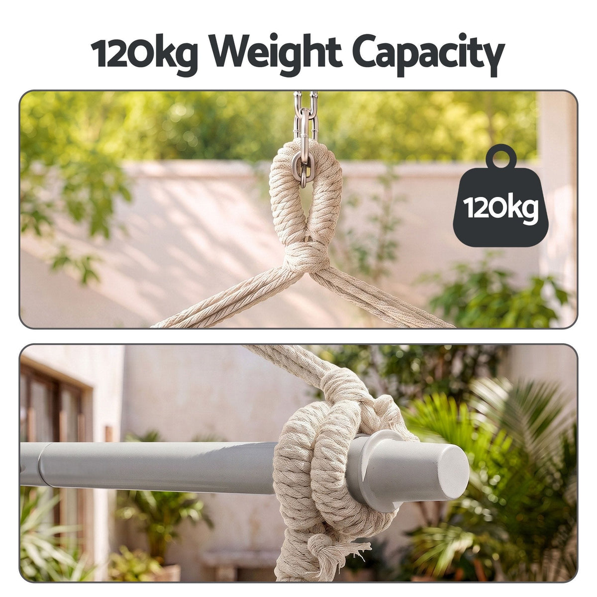 Alona.com.au Home & Garden > Hammocks > Hammocks & Accessories Gardeon Hammock Chair Camping Macrame Hanging Swing Cushions Metal Bar Cream