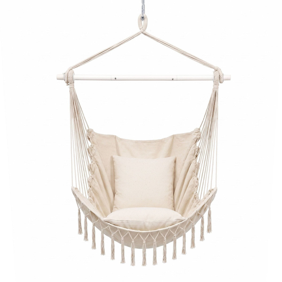 Alona.com.au Home & Garden > Hammocks > Hammocks & Accessories Gardeon Hammock Chair Camping Macrame Hanging Swing Cushions Metal Bar Cream
