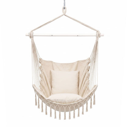 Alona.com.au Home & Garden > Hammocks > Hammocks & Accessories Gardeon Hammock Chair Camping Macrame Hanging Swing Cushions Metal Bar Cream