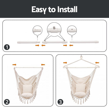 Alona.com.au Home & Garden > Hammocks > Hammocks & Accessories Gardeon Hammock Chair Camping Macrame Hanging Swing Cushions Metal Bar Cream