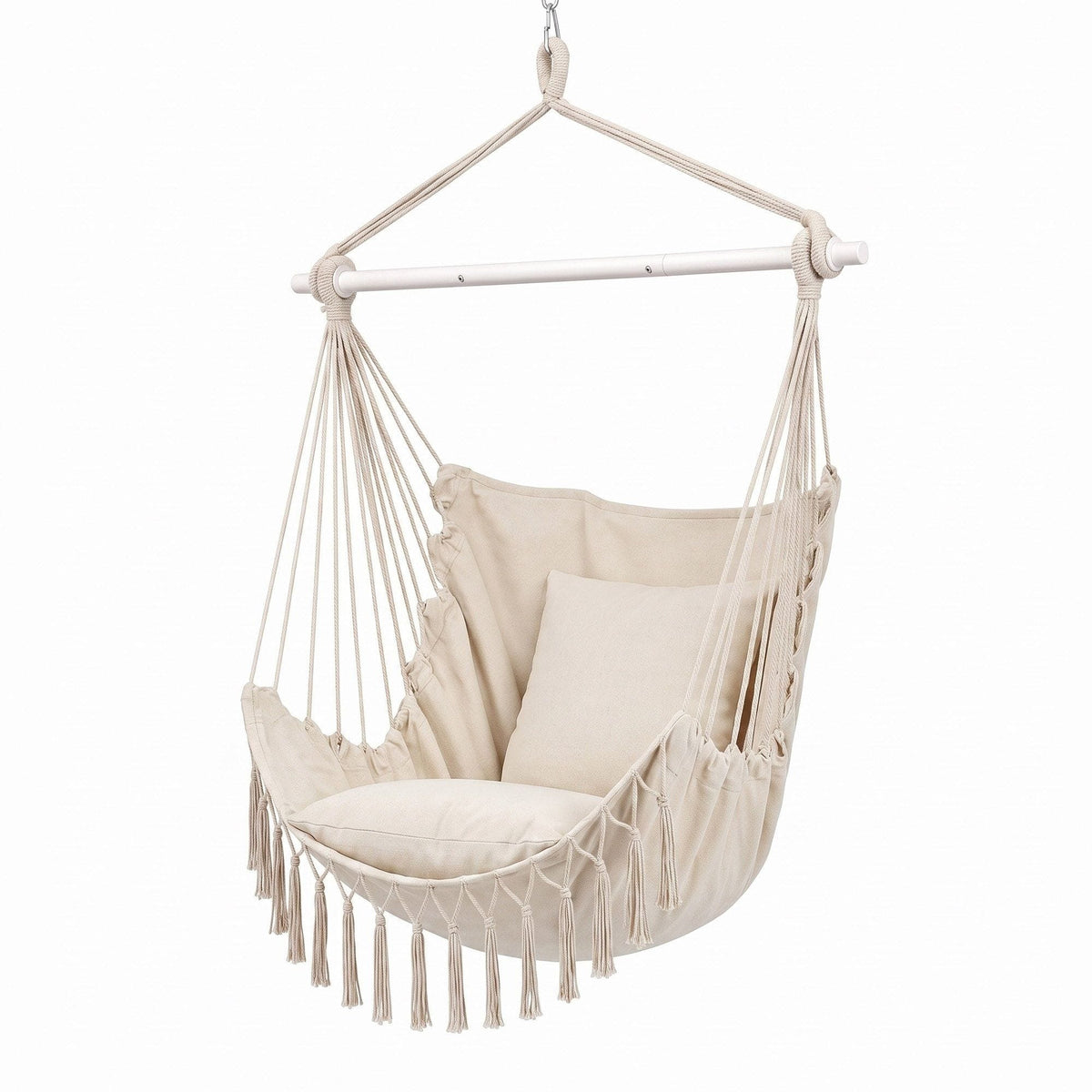 Alona.com.au Home & Garden > Hammocks > Hammocks & Accessories Gardeon Hammock Chair Camping Macrame Hanging Swing Cushions Metal Bar Cream