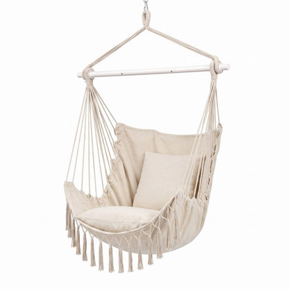 Alona.com.au Home & Garden > Hammocks > Hammocks & Accessories Gardeon Hammock Chair Camping Macrame Hanging Swing Cushions Metal Bar Cream