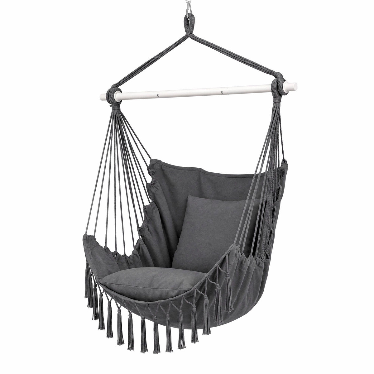 Alona.com.au Home & Garden > Hammocks > Hammocks & Accessories Gardeon Hammock Chair Camping Macrame Hanging Swing Cushions Metal Bar Grey