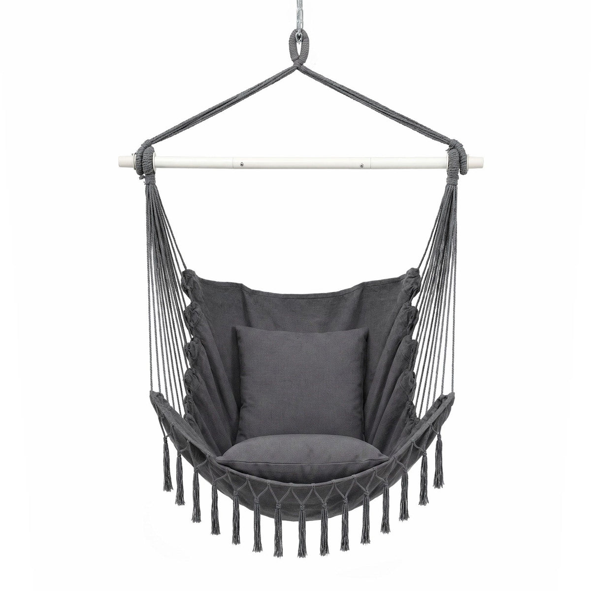 Alona.com.au Home & Garden > Hammocks > Hammocks & Accessories Gardeon Hammock Chair Camping Macrame Hanging Swing Cushions Metal Bar Grey