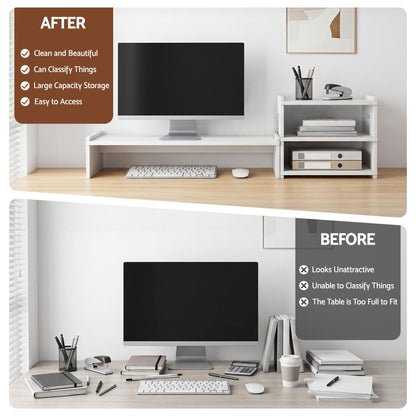 Alona.com.au Home & Garden > Home Office Accessories > Desk Accessories Artiss Monitor Stand and 3-Tier Desk Organiser 2-in-1 Modular Computer Monitor Riser PVC Desktop Shelf Holds 20kg for Office Students Gaming