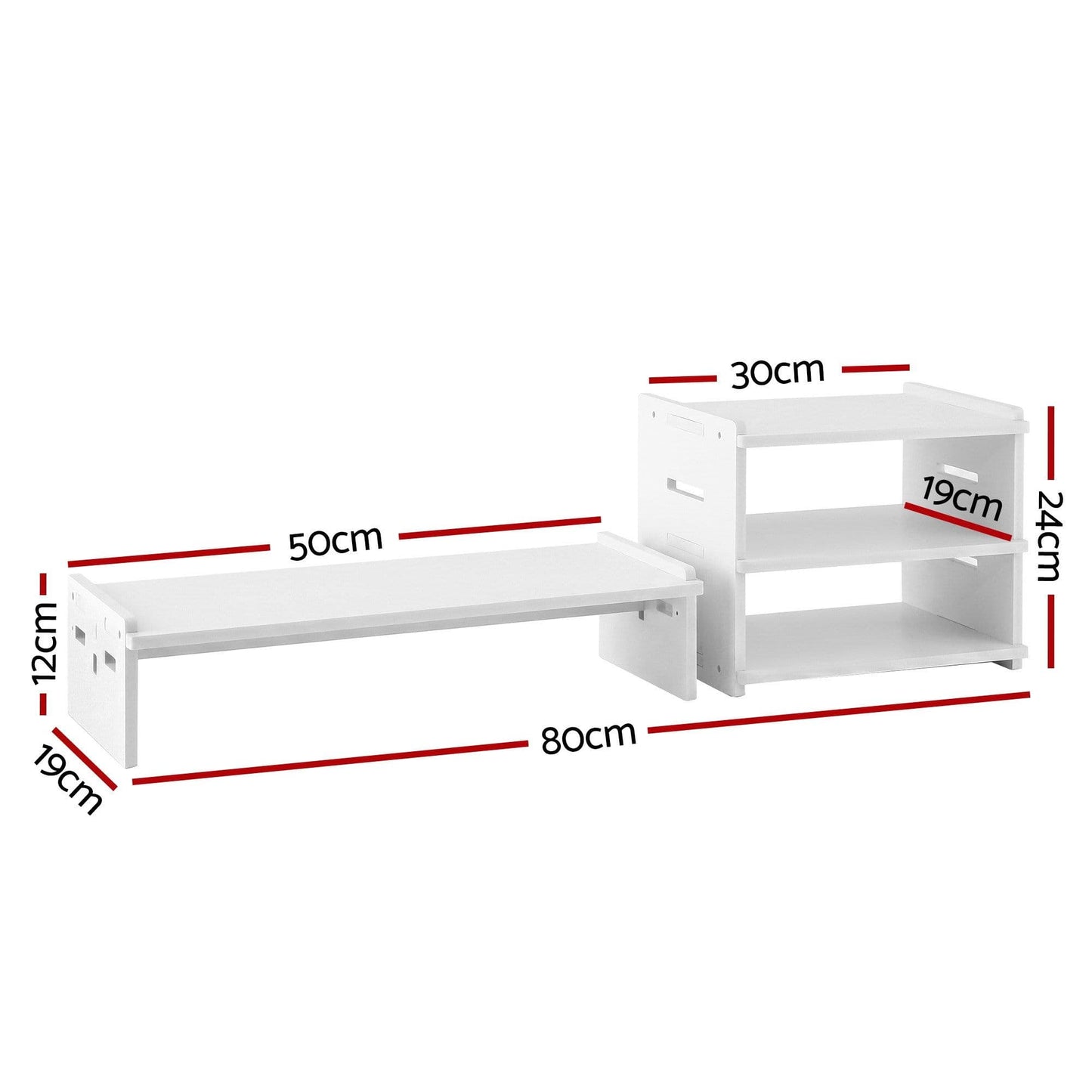 Alona.com.au Home & Garden > Home Office Accessories > Desk Accessories Artiss Monitor Stand and 3-Tier Desk Organiser 2-in-1 Modular Computer Monitor Riser PVC Desktop Shelf Holds 20kg for Office Students Gaming
