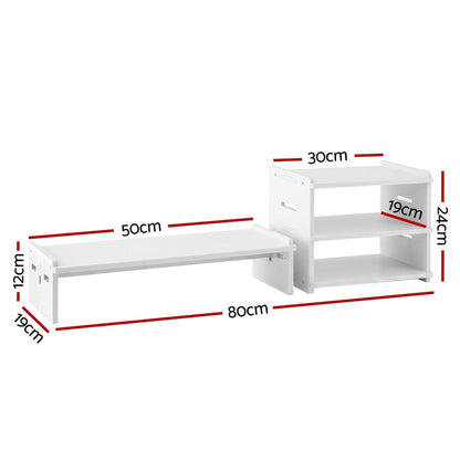 Alona.com.au Home & Garden > Home Office Accessories > Desk Accessories Artiss Monitor Stand and 3-Tier Desk Organiser 2-in-1 Modular Computer Monitor Riser PVC Desktop Shelf Holds 20kg for Office Students Gaming