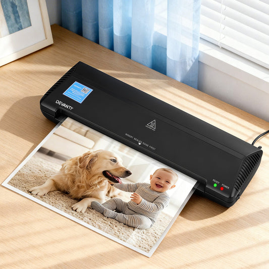Alona.com.au Home & Garden > Home Office Accessories > Laminators Devanti A3 Laminator Machine, Hot & Cold Thermal Fast Lamination Anti-Jam Laminator for Office School Home Document Photo Card Handmade A3 A4 A5 A6, Black