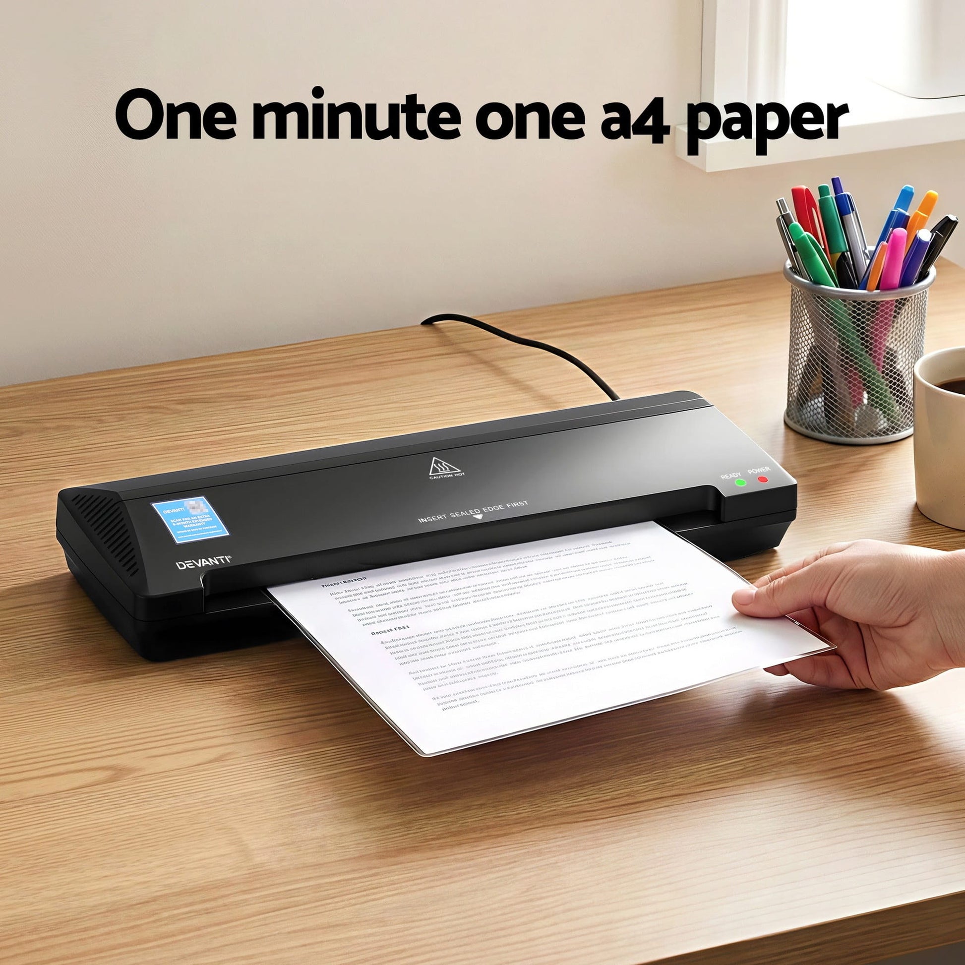 Alona.com.au Home & Garden > Home Office Accessories > Laminators Devanti A3 Laminator Machine, Hot & Cold Thermal Fast Lamination Anti-Jam Laminator for Office School Home Document Photo Card Handmade A3 A4 A5 A6, Black