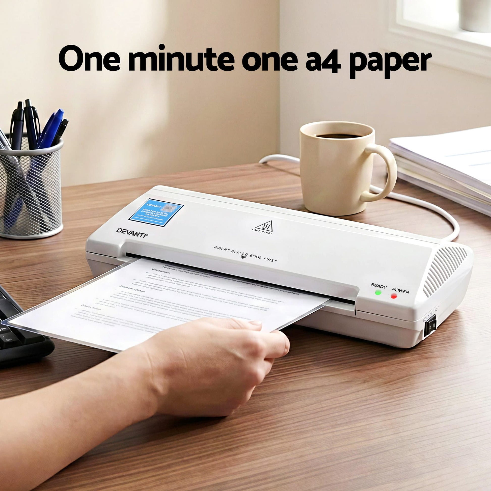 Alona.com.au Home & Garden > Home Office Accessories > Laminators Devanti A4 Laminator Machine, Hot & Cold Thermal Fast Lamination Anti-Jam Laminator for Office School Home Document Photo Card Handmade A4 A5 A6, White