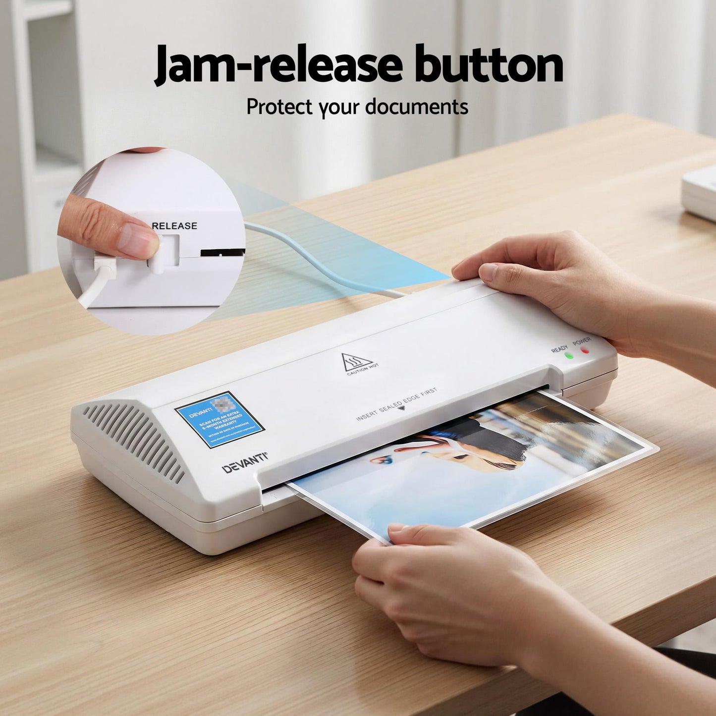 Alona.com.au Home & Garden > Home Office Accessories > Laminators Devanti A4 Laminator Machine, Hot & Cold Thermal Fast Lamination Anti-Jam Laminator for Office School Home Document Photo Card Handmade A4 A5 A6, White