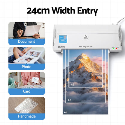 Alona.com.au Home & Garden > Home Office Accessories > Laminators Devanti A4 Laminator Machine, Hot & Cold Thermal Fast Lamination Anti-Jam Laminator for Office School Home Document Photo Card Handmade A4 A5 A6, White