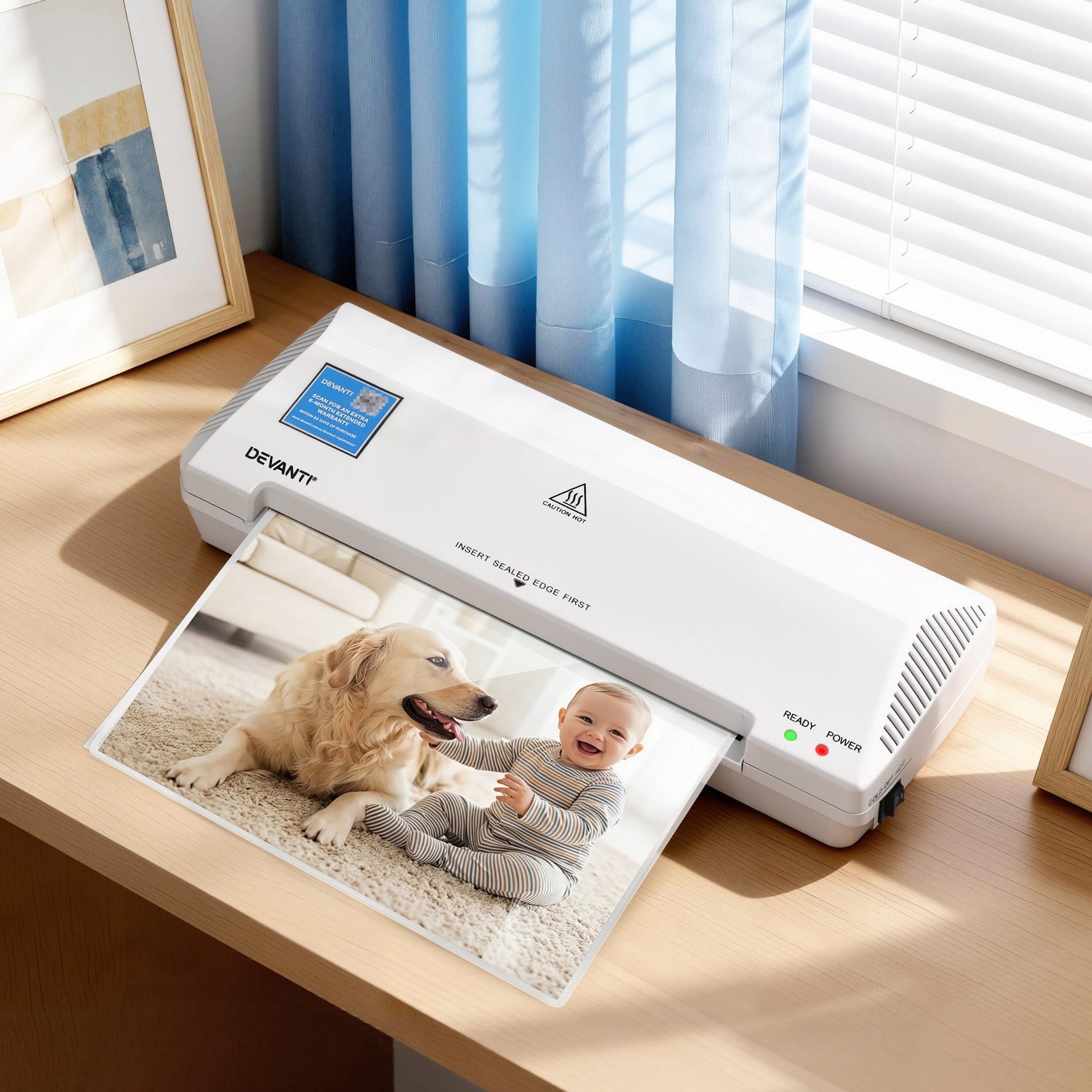 Alona.com.au Home & Garden > Home Office Accessories > Laminators Devanti A4 Laminator Machine, Hot & Cold Thermal Fast Lamination Anti-Jam Laminator for Office School Home Document Photo Card Handmade A4 A5 A6, White